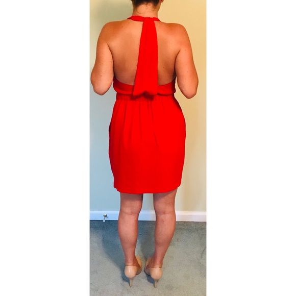 Bold Red, Empire, Mid Knee Length Dress - Picture 2 of 5